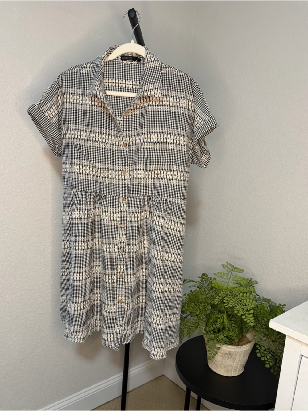 Mikarose Black & Off White Patterned Collared Mini Dress